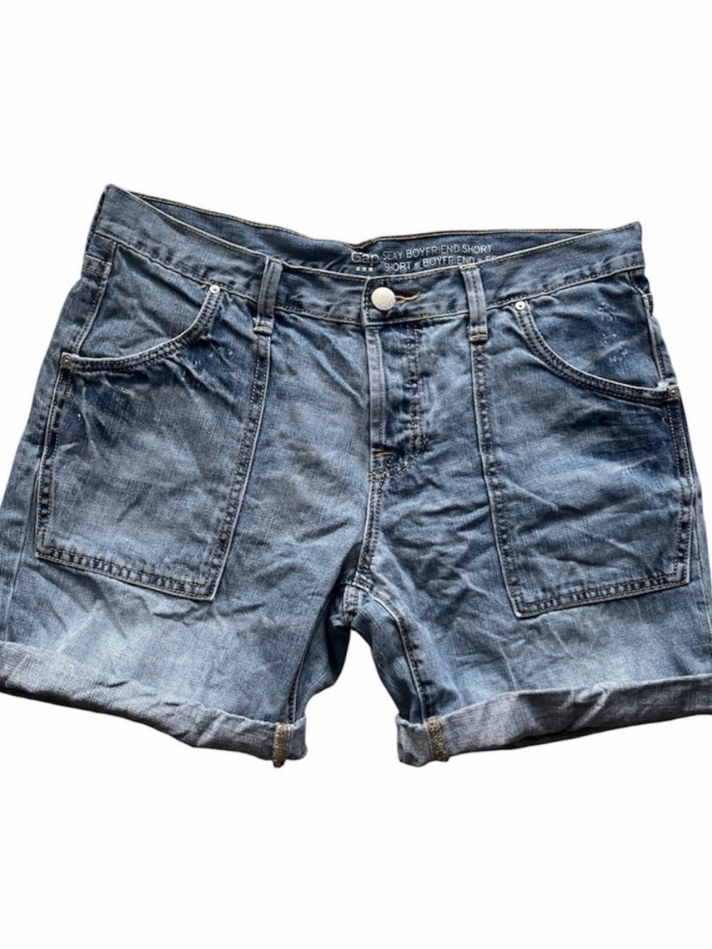 Gap Factory Classic Blue Denim Rolled-Hem Sexy Boyfriend Shorts Size 8